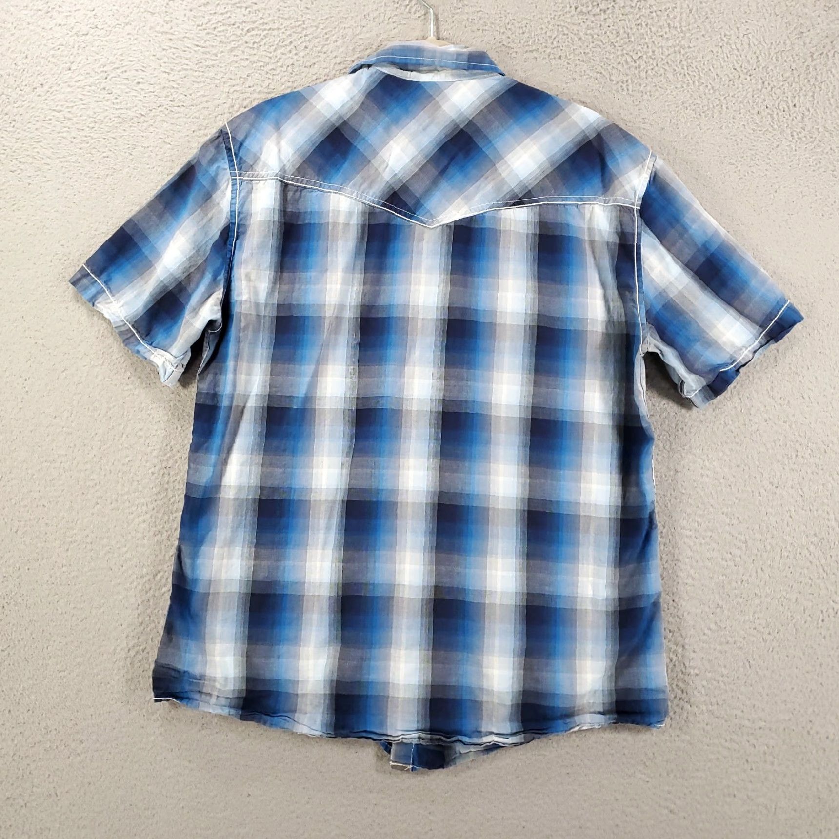 Vintage Rafter C Mens Large Plaid Pearl Snap Shirt - Blue White Western Rodeo Cotton Casual Long Sleeve Shirt Size US L / EU 52-54 / 3 - 6 Thumbnail