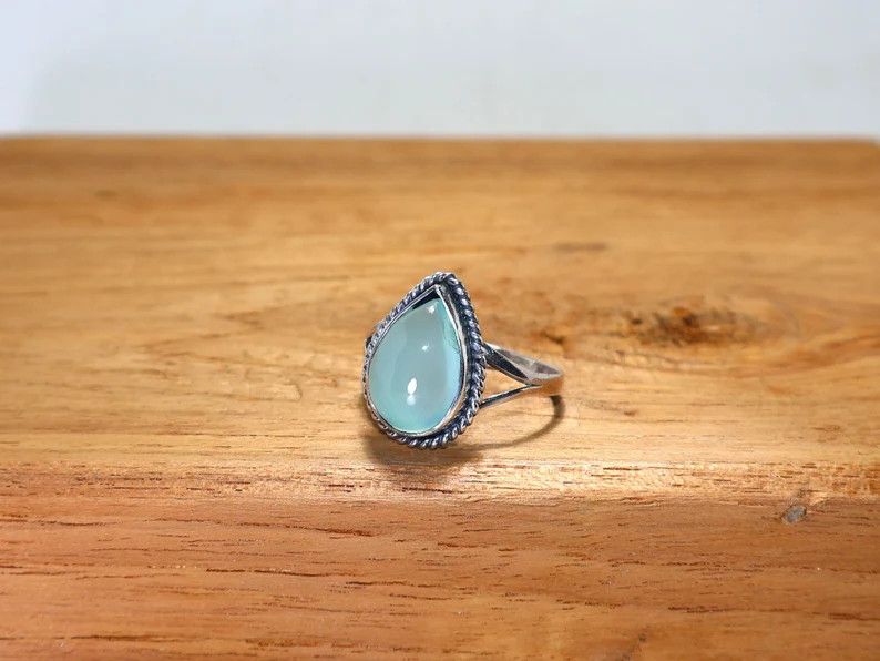 Handmade Handmade Teardrop Aqua Chalcedony Ring: 925 Silver Jewelry Size ONE SIZE - 5 Thumbnail