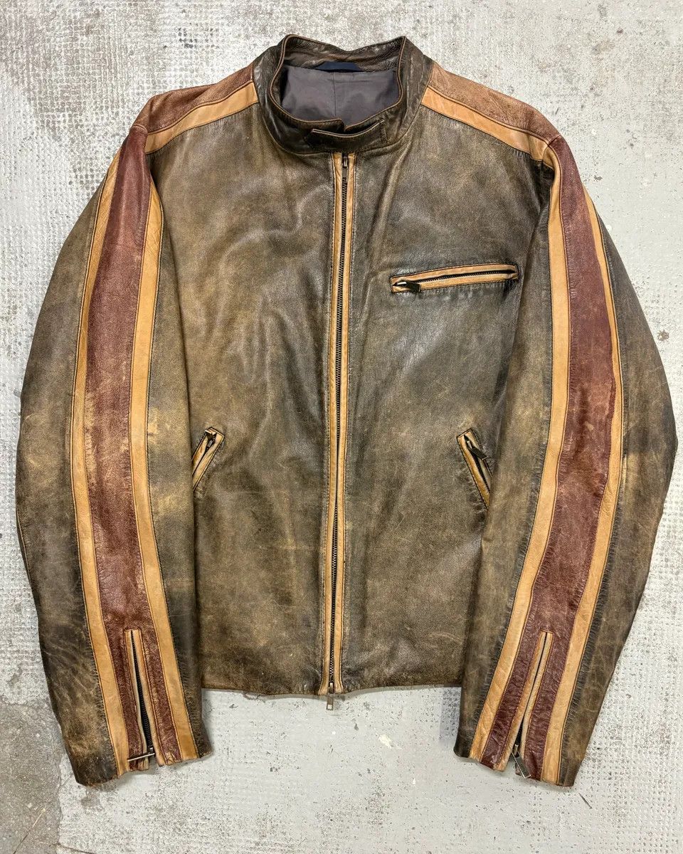 Kenzo Kenzo Brown Eroded Racer Leather Jacket Size US M / EU 48-50 / 2 - 1 Thumbnail