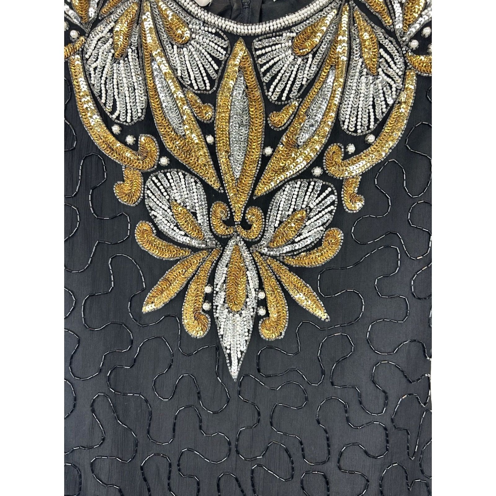Vintage VINTAGE Denise Elle Beaded Evening Dress Silk Black 80s Medium M 100% Silk Cocktail Party Womens Size M / US 6-8 / IT 42-44 - 3 Thumbnail