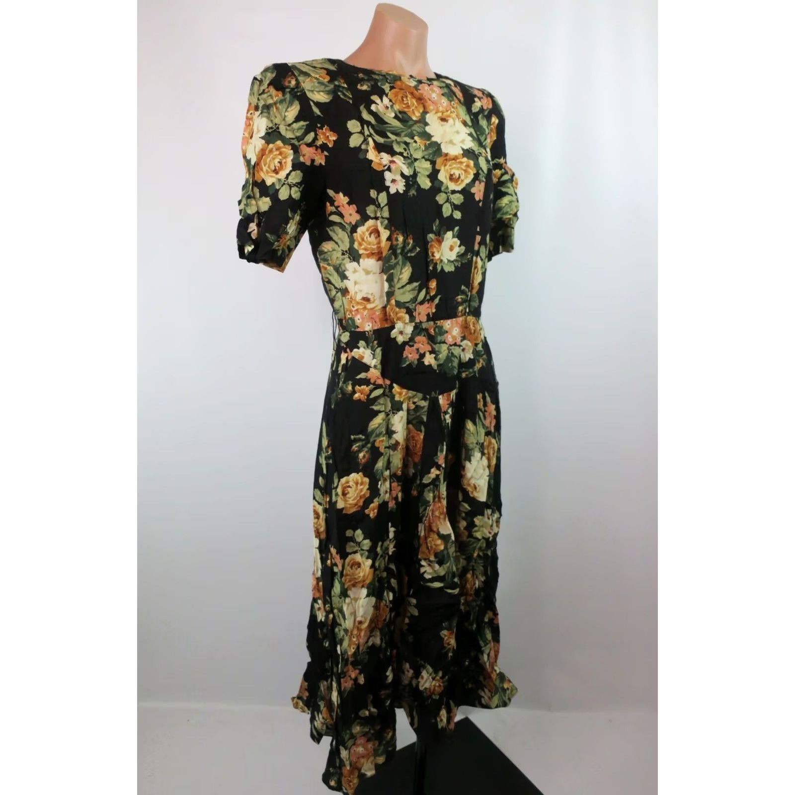 Vintage VINTAGE Ed Michaels Sundress Shirt? Maxi Flare Rayon Floral Black Sleeveless 7/8 1990s Womens Girls? Size M / US 6-8 / IT 42-44 - 4 Thumbnail