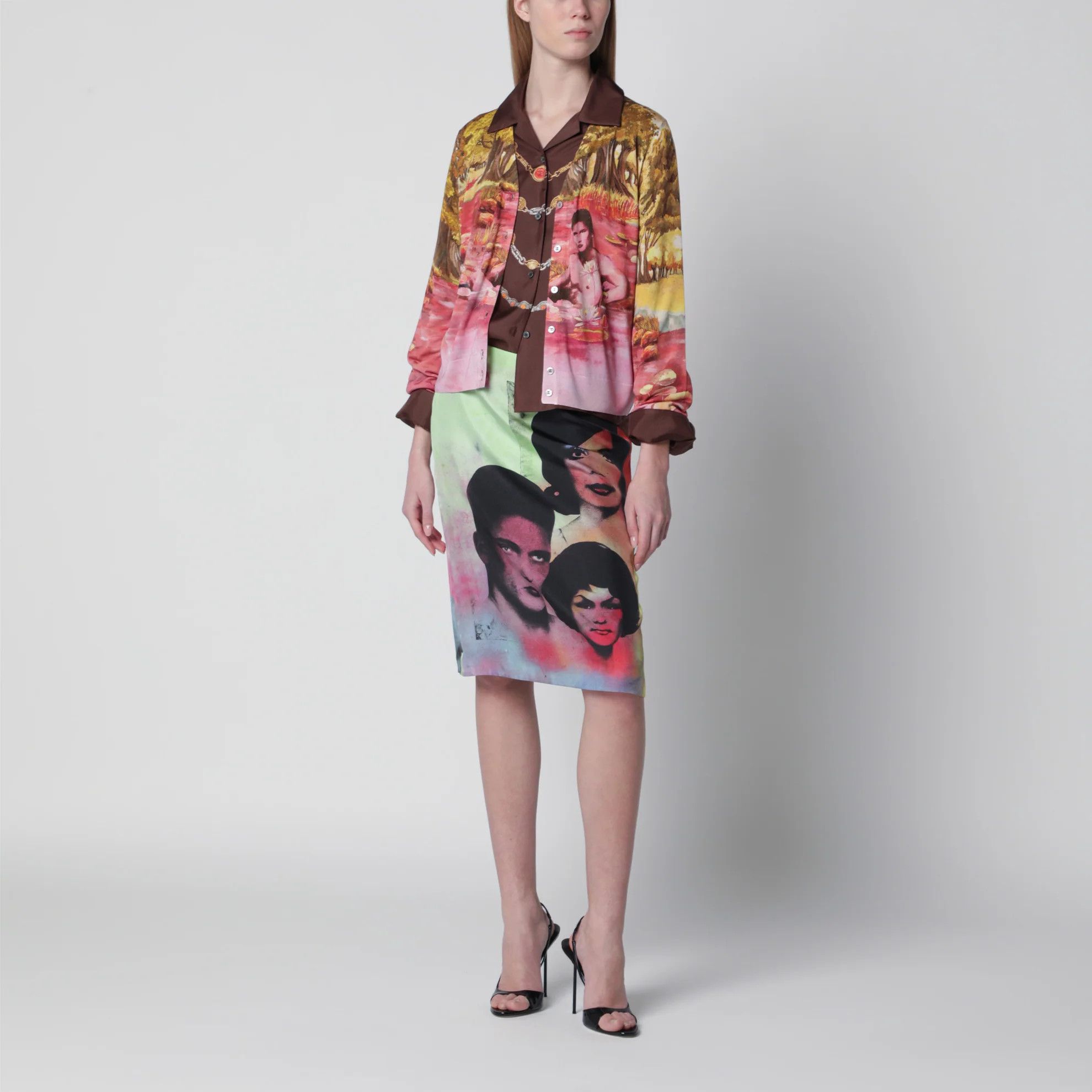 Versace o1d2blof0426 Printed Silk Twill Midi Skirt in Multicolor Size 42" / US 20 - 1 Thumbnail