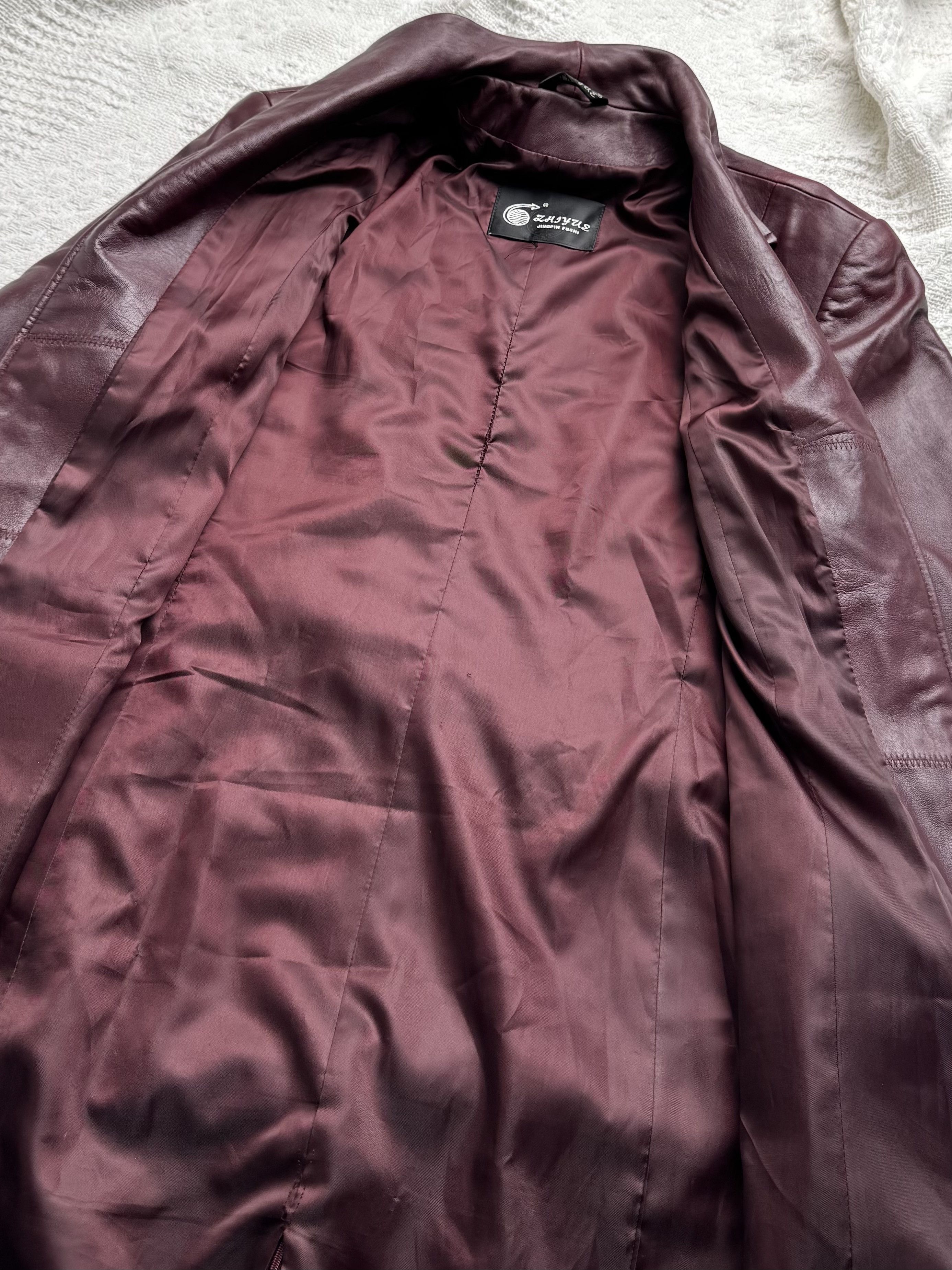 Vintage Vintage Burgundy Leather Long Coat Zip Front Minimalist Size XL / US 12-14 / IT 48-50 - 6 Thumbnail