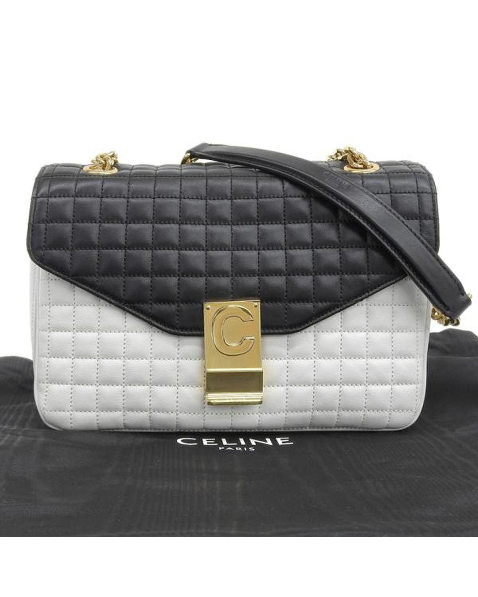 image of Celine Quilted Leather Shoulder Bag With Bicolor Detailing in White, Women's