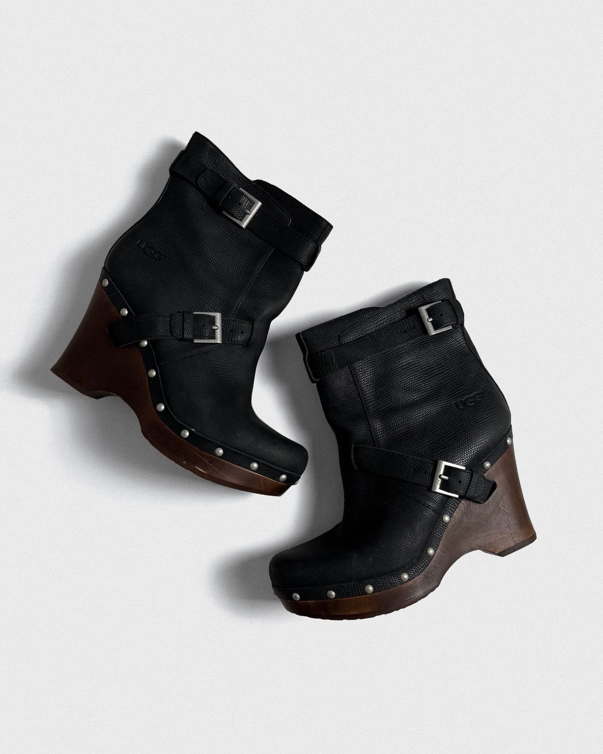 UGG Leather Designer Ganni Style Biker Heeled Boots
