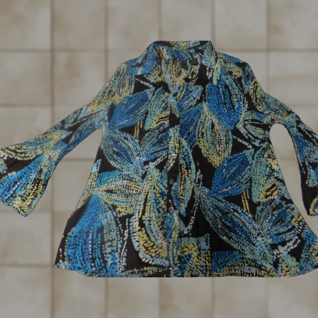 Vintage Serenade Blouse Women M Blue Floral Button Down Bell Sleeve Collared Casual Regular Size Medium Size M / US 6-8 / IT 42-44 - 1 Thumbnail
