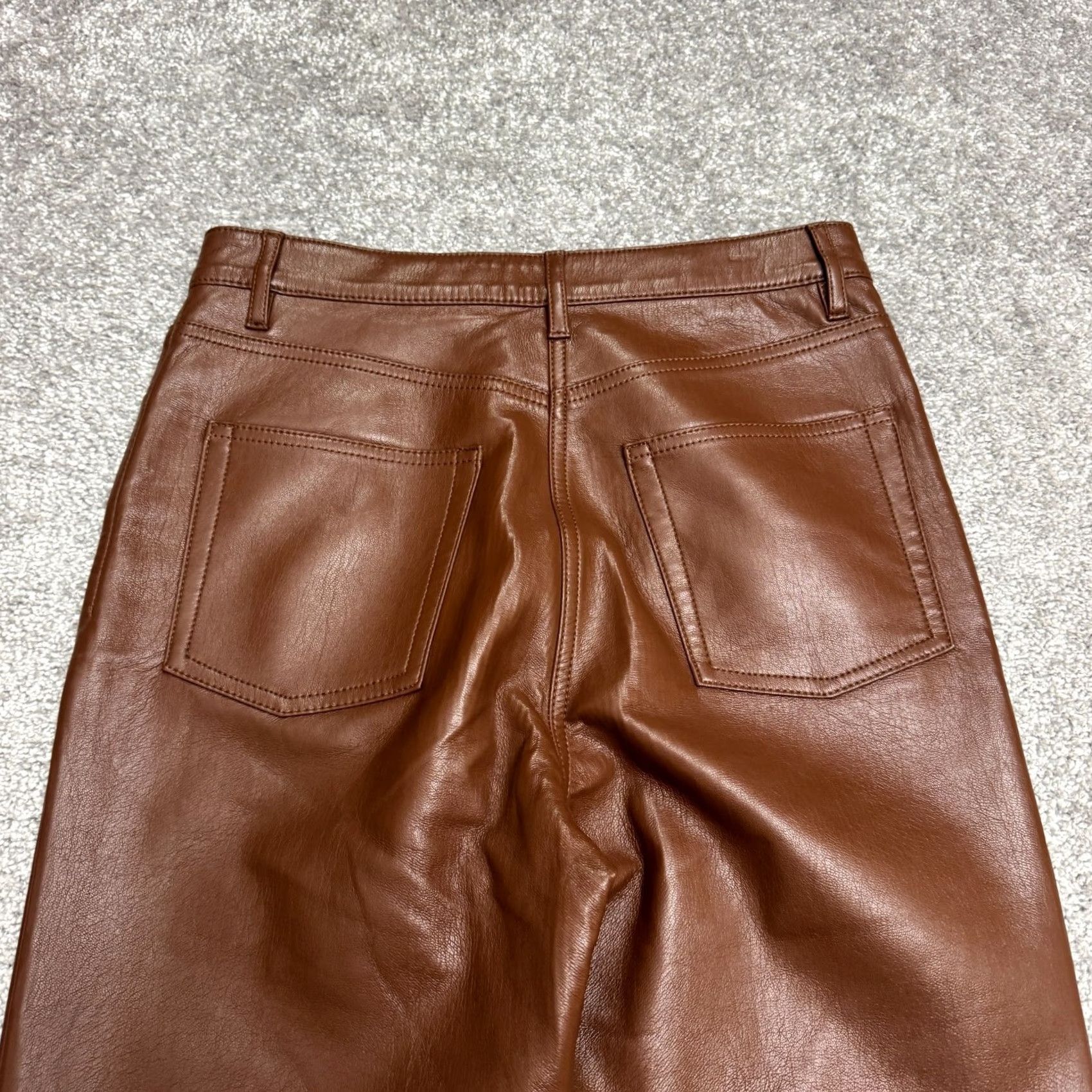 Vintage Wilfred Melina Faux Leather Straight Leg Pants Womens 2 Brown 26in Waist 28in Inseam Button Zip Front Flat Front Dress Pants Size 26" / US 2 / IT 38 - 6 Thumbnail