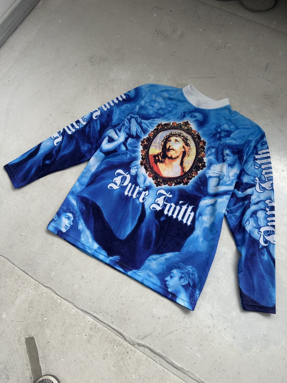 Vintage Pure Faith Jesus AOP long sleeve racing top Size US L / EU 52-54 / 3 - 3 Thumbnail