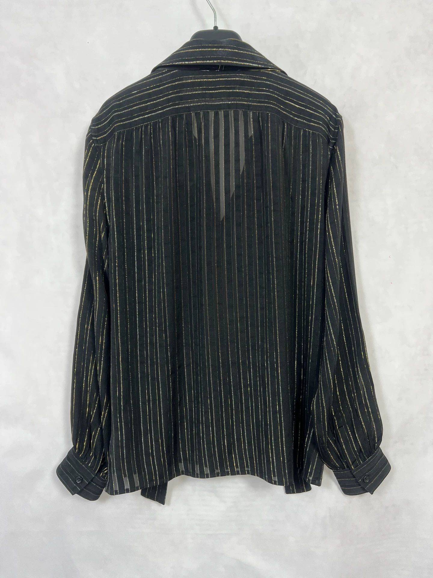 Saint Laurent Paris SLP22FW Silk Black Gold Stripe V-neck Shirt 38 Size US M / EU 48-50 / 2 - 3 Thumbnail