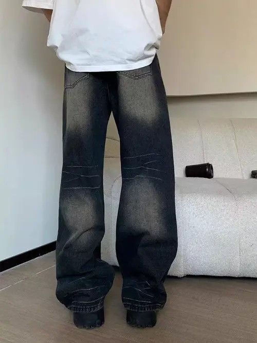 Japanese Brand Grey washed distressed oversized straight jeans Size US 32 / EU 48 - 4 Thumbnail