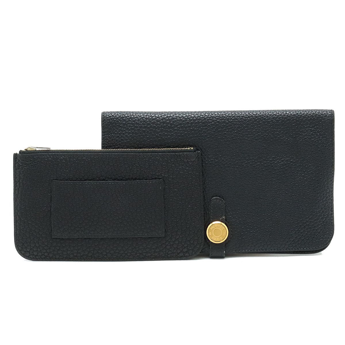 Hermes Hermes Hermes Dogon Duo GM Bifold Long Wallet Black Leather Leather Long Wallet in Good Condition Size ONE SIZE - 1 Thumbnail