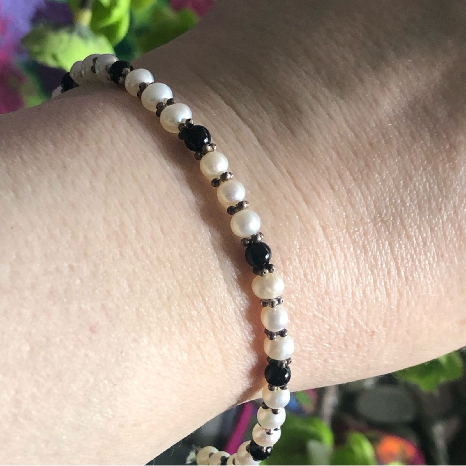 Vintage Vintage Imperial Pearl black onyx 925 bracelet Size ONE SIZE - 1 Thumbnail