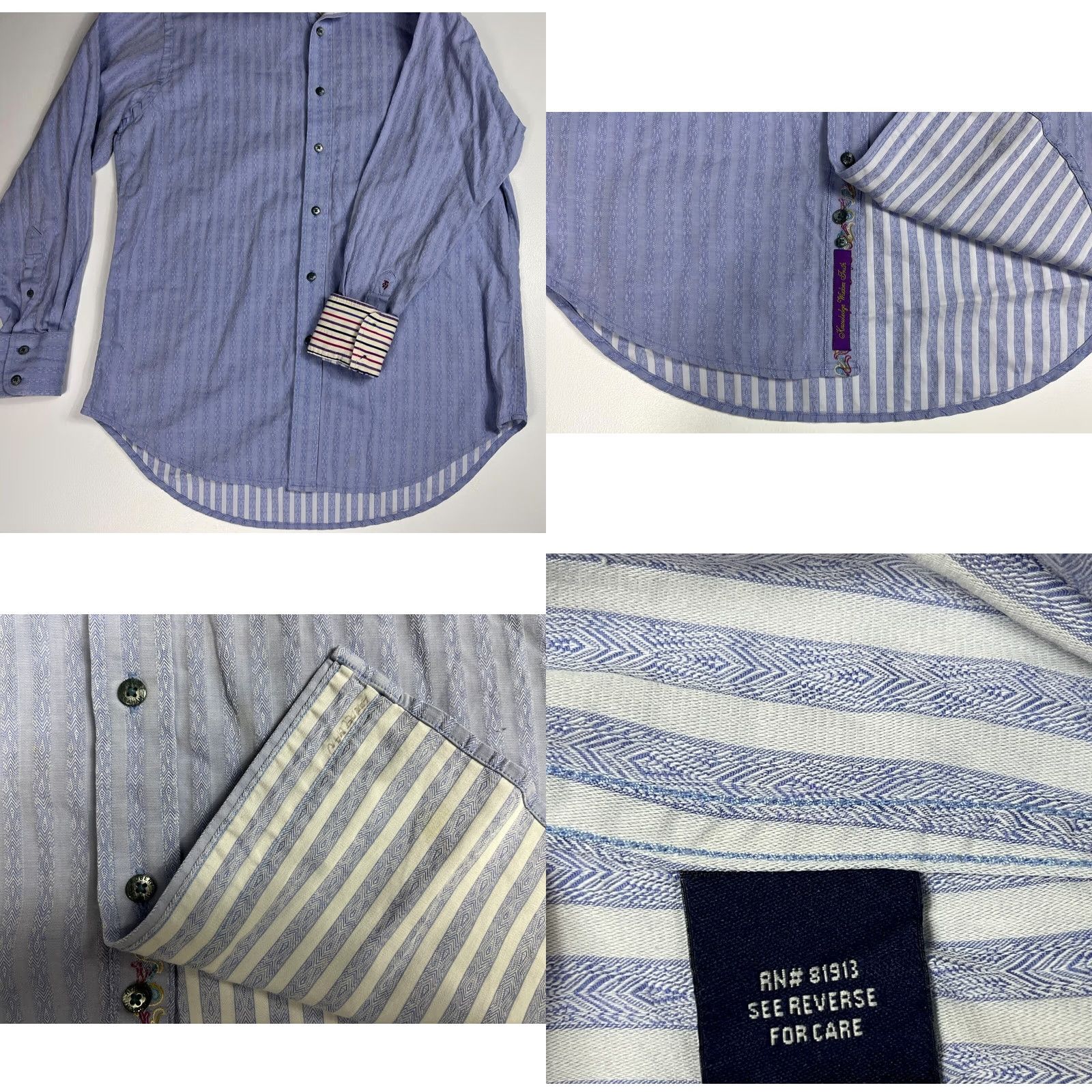 Robert Graham Robert Graham Button-Up Shirt Mens Striped Size M Violet 100% Cotton Woven Long Sleeve, Collared, Regular Fit, XS? Size US M / EU 48-50 / 2 - 8 Thumbnail