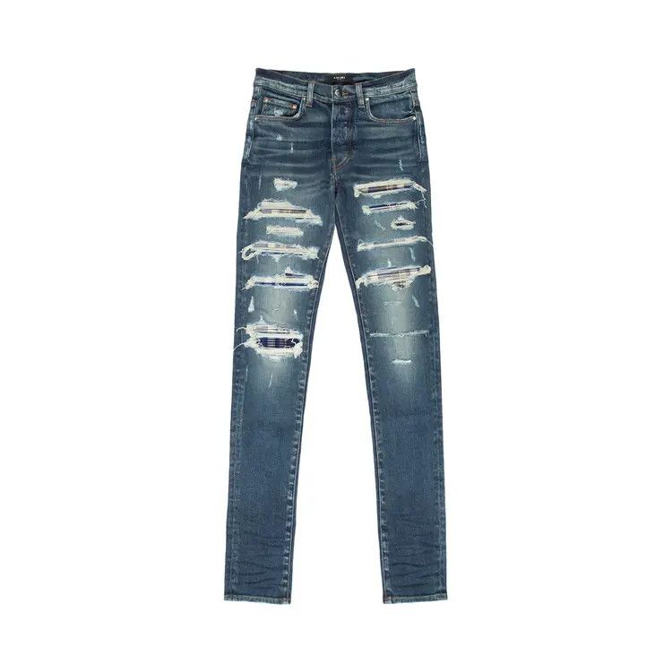 Amiri o1w1db10525 Plaid Thrasher Jeans in Blue Size US 34 / EU 50 - 1 Thumbnail