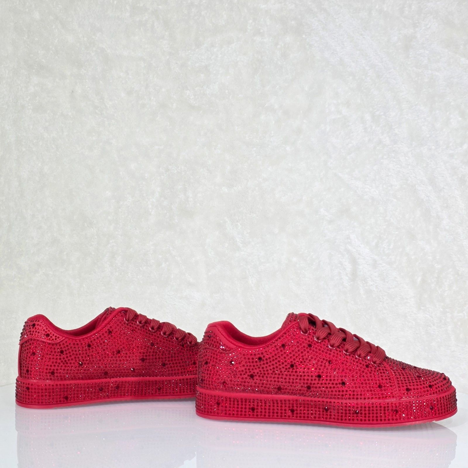 Other Street Glam Red Rhinestone Platform Sneakers Tennis Shoes (U Size US 8 / IT 38 - 3 Thumbnail