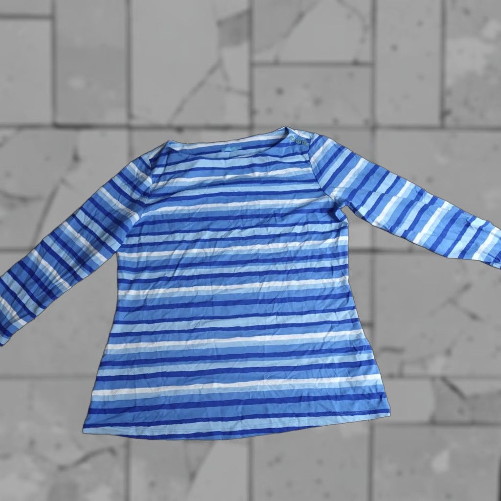 J.McLaughlin J. McLaughlin Womens Top M Blue Catalina Cloth Striped Nautical 3/4 Sleeves Shirt Casual Navy Basic Knit Nylon Spandex Pullover Tank Regular Womens Size M / US 6-8 / IT 42-44 - 1 Thumbnail