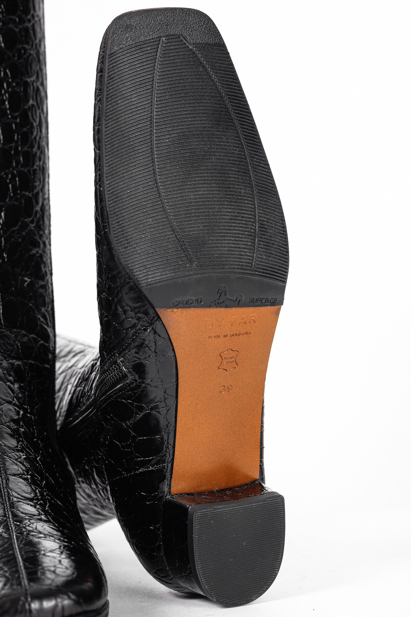 By Far BY FAR Edie Circular Croco-Embossed Leather Knee-High Boots Size US 8.5 / IT 38.5 - 5 Thumbnail
