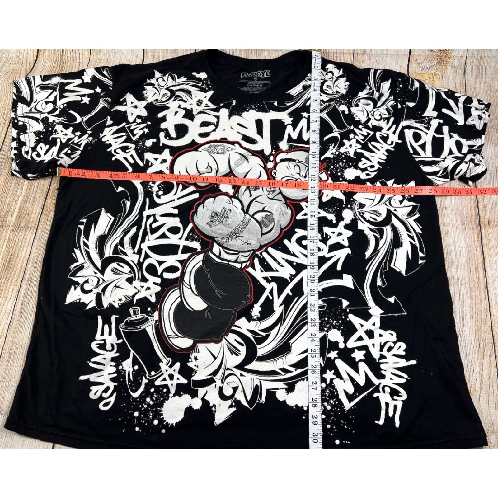 Vintage Popeye The Sailor 4XL T-Shirt Black White AOP Mens Short Sleeve Graffiti Beast Y2K Print Modern Vintage Style Size US XXL / EU 58 / 5 - 3 Thumbnail