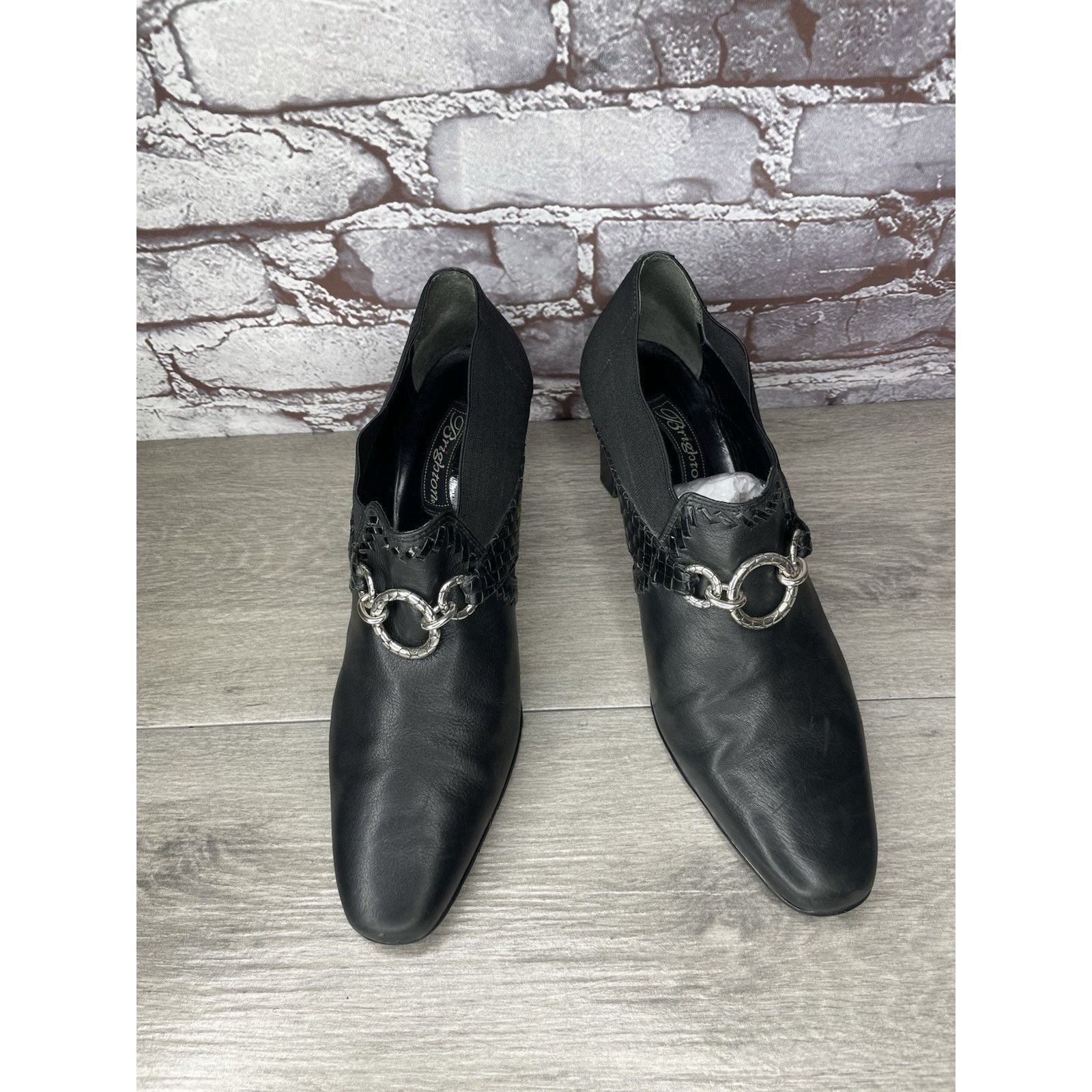 Brighton Brighton Rizzo Black Leather Silver Elastic Heel Ankle Booti Size US 10 / IT 40 - 3 Thumbnail