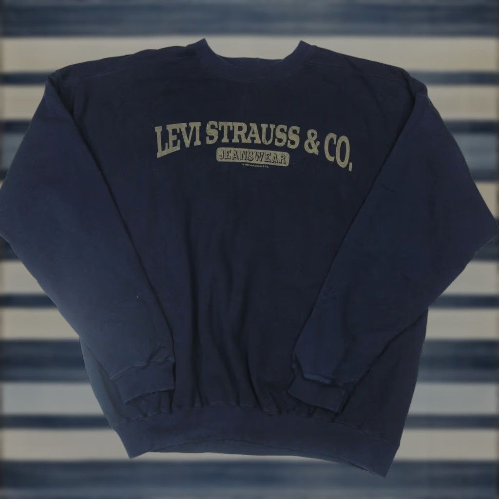 Levi's VINTAGE Levi's Mens XL Spellout Sweatshirt Blue Pullover Sweatshirt Men XL Blue 1995 Size US XL / EU 56 / 4 - 1 Thumbnail