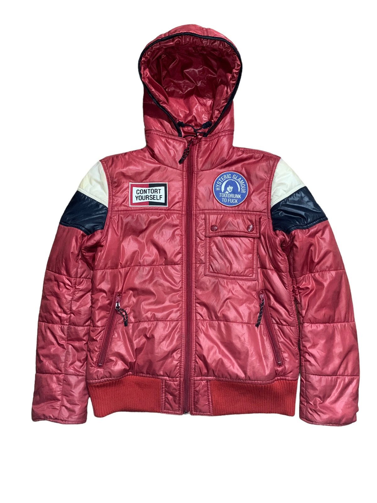 Image of Hysteric Glamour Too Drunk To Fuck Puffer Jacket in Red, Men's (Size Small)