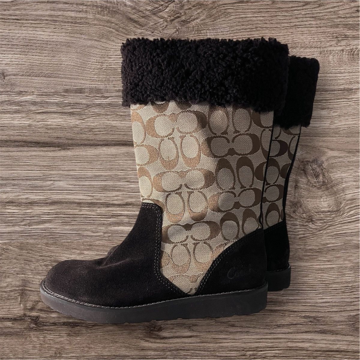 Coach Coach Kally Signature Boots in khaki and chestnut. Size US 8.5 / IT 38.5 - 2 Thumbnail