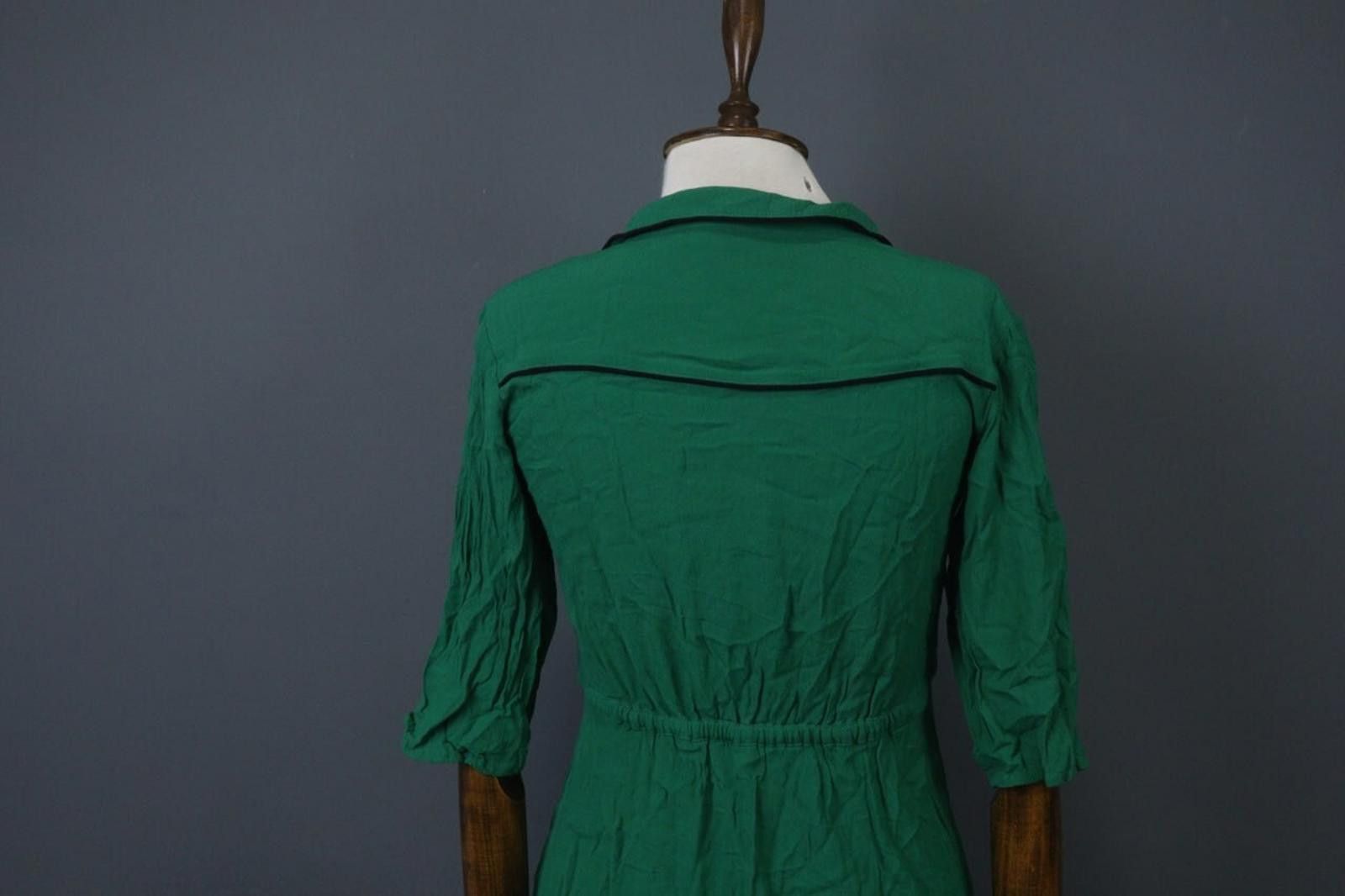 Wilkes Bashford Ba&sh Green Pleated Black Piping 3/4 Tunic Dress Size 1 Size M / US 6-8 / IT 42-44 - 10 Thumbnail