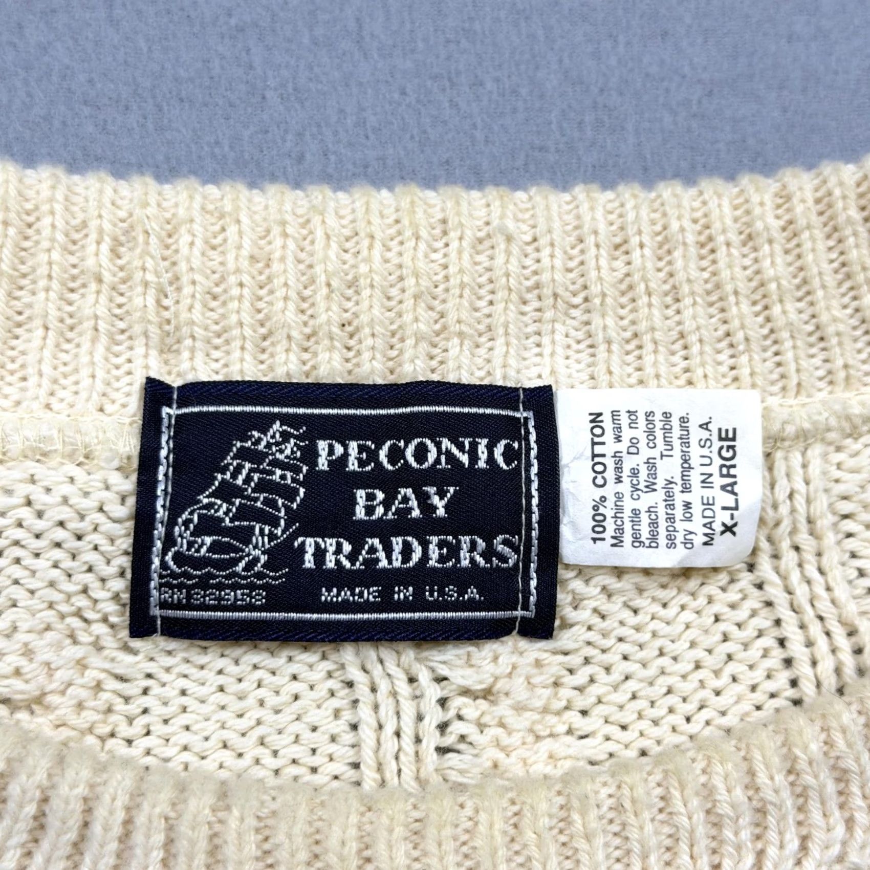 Vintage Peconic Bay Traders Sweater Mens XL White Cable Knit Cotton Crewneck Pullover Size US XL / EU 56 / 4 - 2 Thumbnail