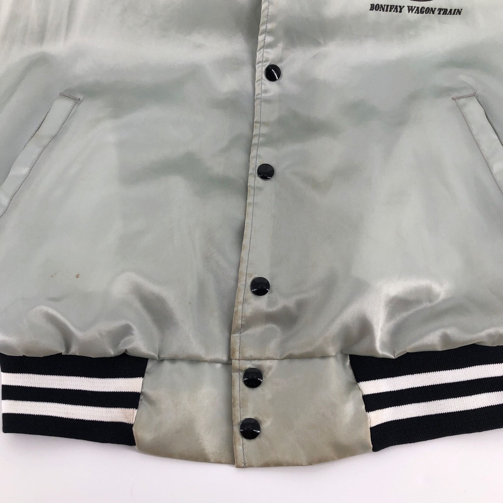 Vintage 80s silver satin bomber jacket Bonifay Wagon Train vintage Size US XL / EU 56 / 4 - 7 Thumbnail