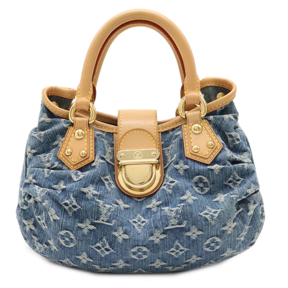 Louis Vuitton Monogram Denim Pleaty Handbag Mini Bag Blue