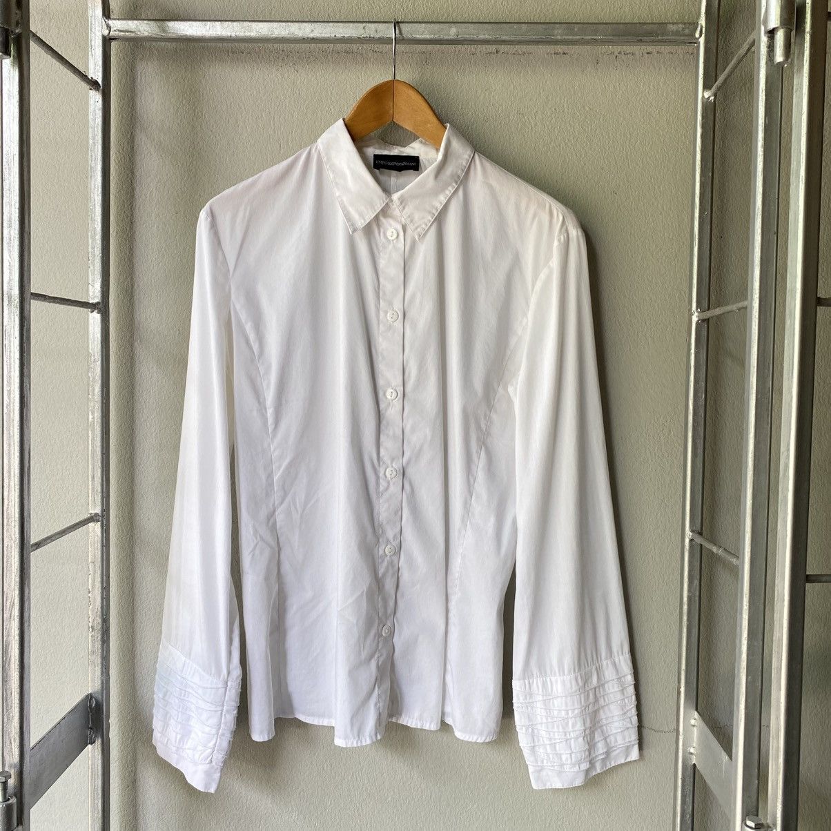 Emporio Armani EMPORIO ARMANI White Ruffle Cuff Fitted Shirt Size M / US 6-8 / IT 42-44 - 1 Thumbnail