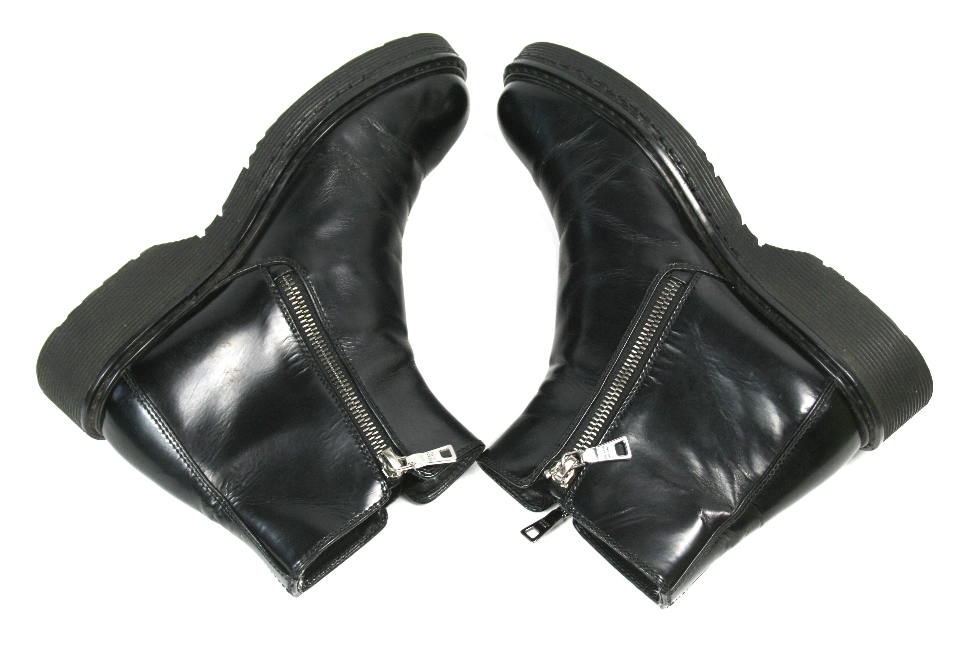 Prada Double Side Zip Leather Combat Boots Size US 7 / IT 37 - 6 Thumbnail