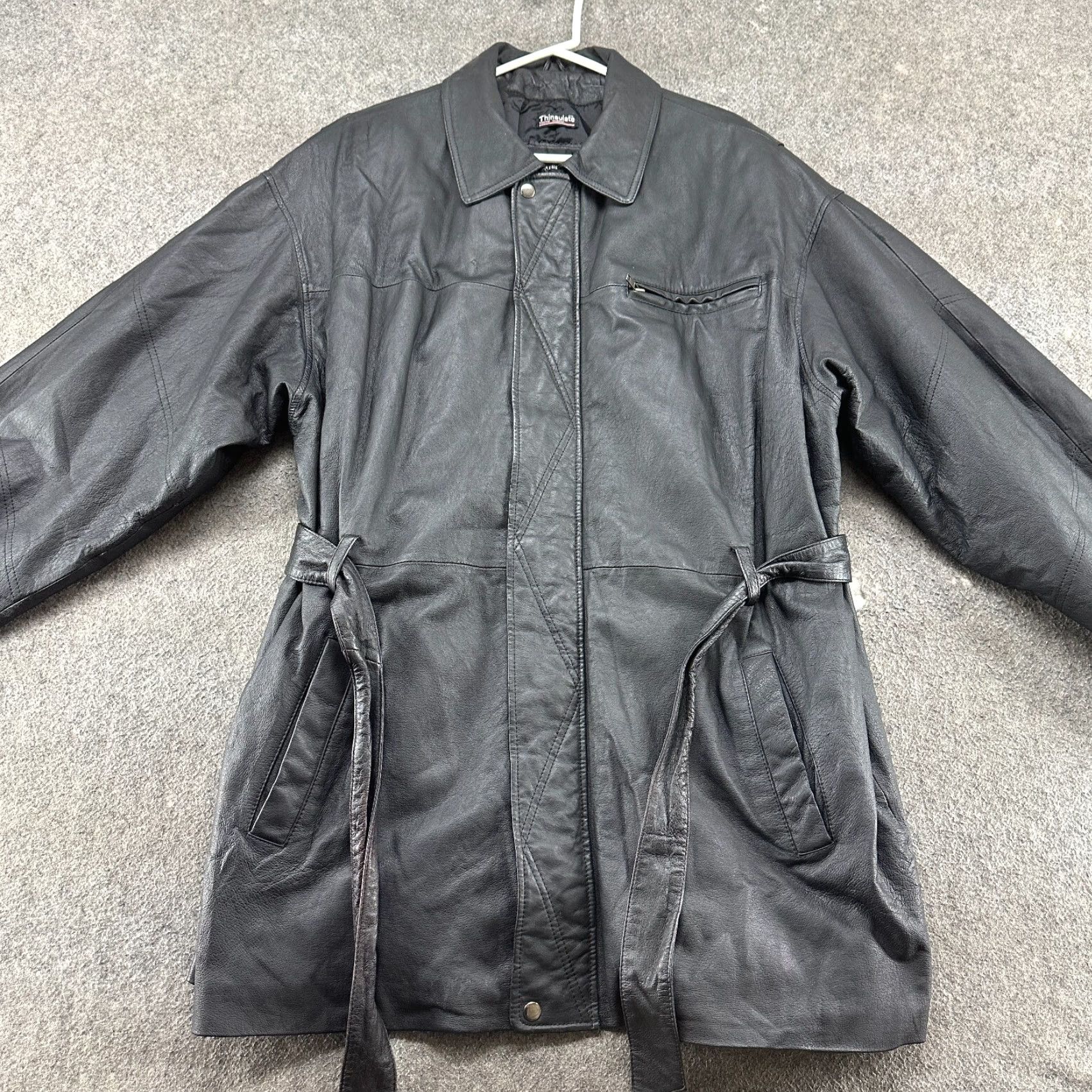 Vintage VINTAGE Wilsons Leather Coat Mens XLT Black Full Zip Lined Thinsulate Overcoat Size US XL / EU 56 / 4 - 4 Thumbnail
