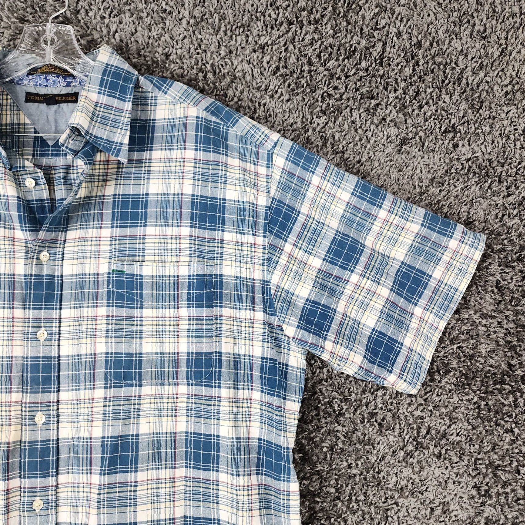 Tommy Hilfiger TOMMY HILFIGER Men's Cotton Button-Up Shirt - Blue Plaid - Short Sleeve - XL - Regular Size Size US 36 / EU 52 - 3 Thumbnail