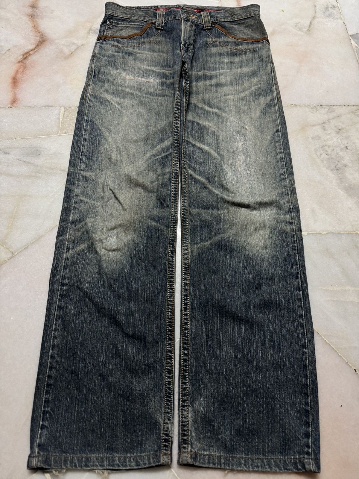 Edwin 💥BAGGY💥INSANE EDWIN EXCLUSIVE VINTAGE REPAIRED MUDWASH JEAN Size US 31 - 19 Thumbnail