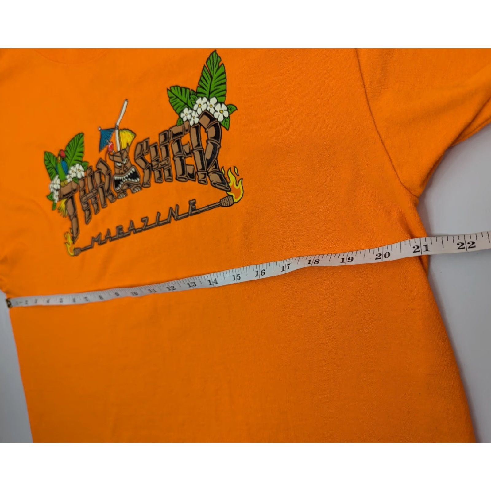 Thrasher VINTAGE Thrasher Shirt Mens Large Orange Neon Tiki Hawaiian Tropical Luau Graphic Print Short Sleeve Crew Neck Cotton Jersey Size US XS / EU 42 / 0 - 6 Thumbnail