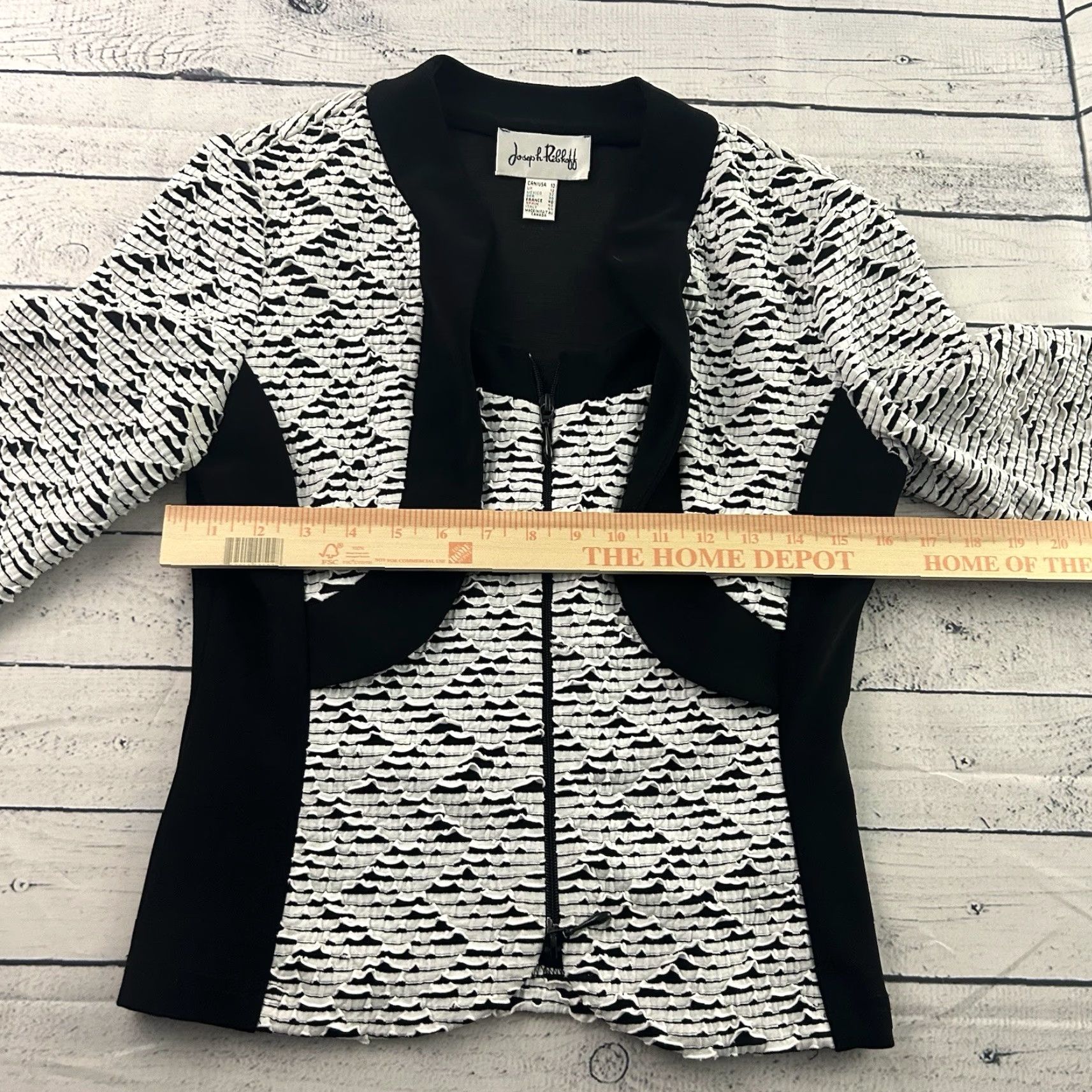 Joseph Ribkoff VINTAGE Joseph Ribkoff Full Zip Blazer Jacket Women's 10 Black White Ruffle Accents Size L / US 10 / IT 46 - 5 Thumbnail