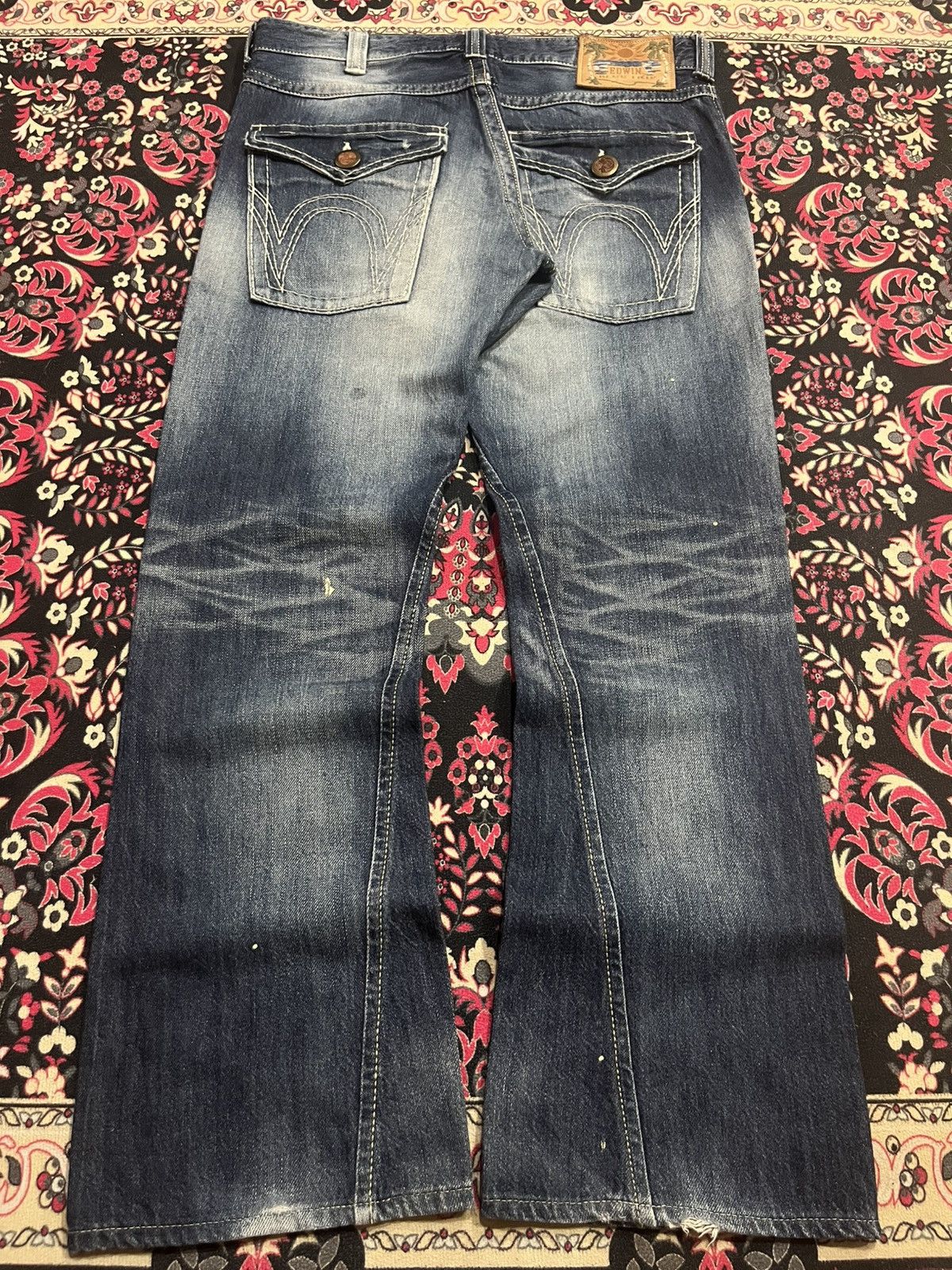 Tornado Mart ⚡️Flare⚡️Vintage Edwin Blue Trip Blowout Distressed Blue Jeans Size US 34 / EU 50 - 2 Thumbnail