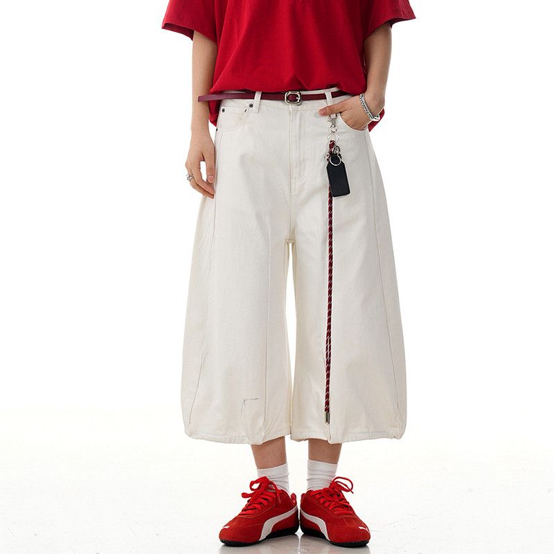 Japanese Brand Loose cropped jeans straight wide leg jorts Size US 31 - 2 Thumbnail
