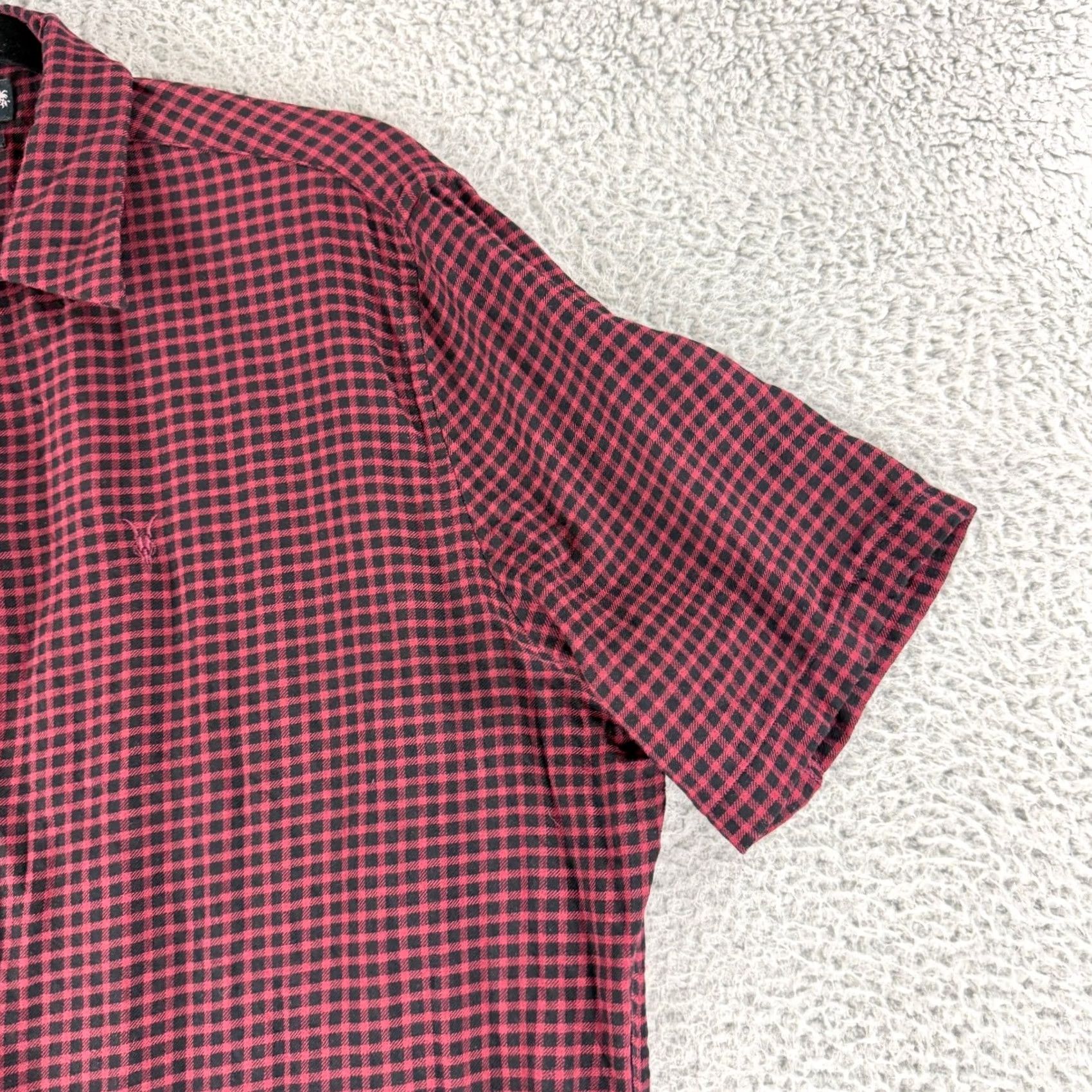 Allsaints AllSaints Glendale Shirt Mens Large Red Black Gingham Relaxed Fit Wool SS Size US L / EU 52-54 / 3 - 3 Thumbnail