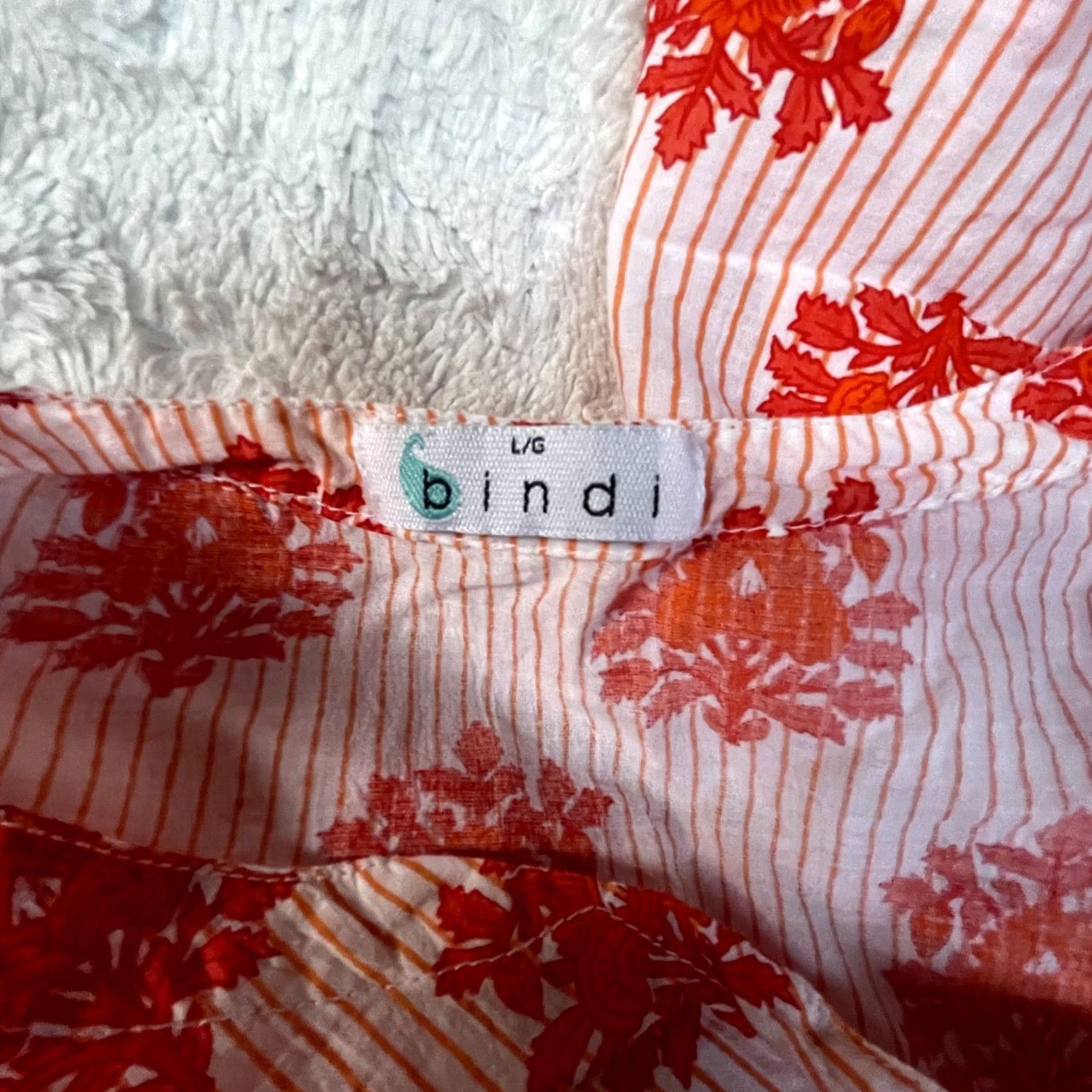 Vintage Bindu Bindi Womens Split Neck 3/4 Sleeve Striped Floral Oversized Shirt White Red Large Size L / US 10 / IT 46 - 5 Thumbnail