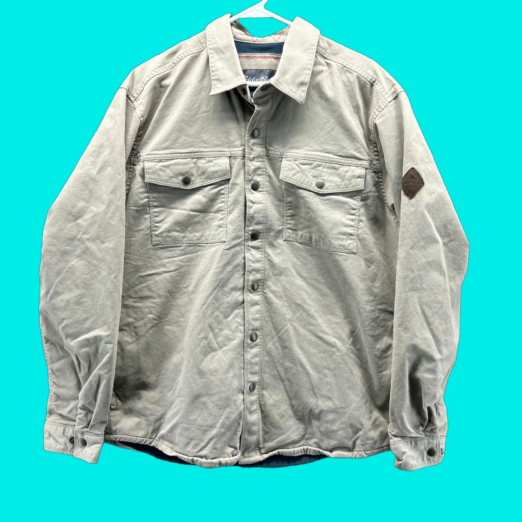 Eddie Bauer Eddie Bauer Shirt Jacket Mens Large Beige Outdoor Snap Fleece Lined Shacket Size US L / EU 52-54 / 3 - 1 Thumbnail