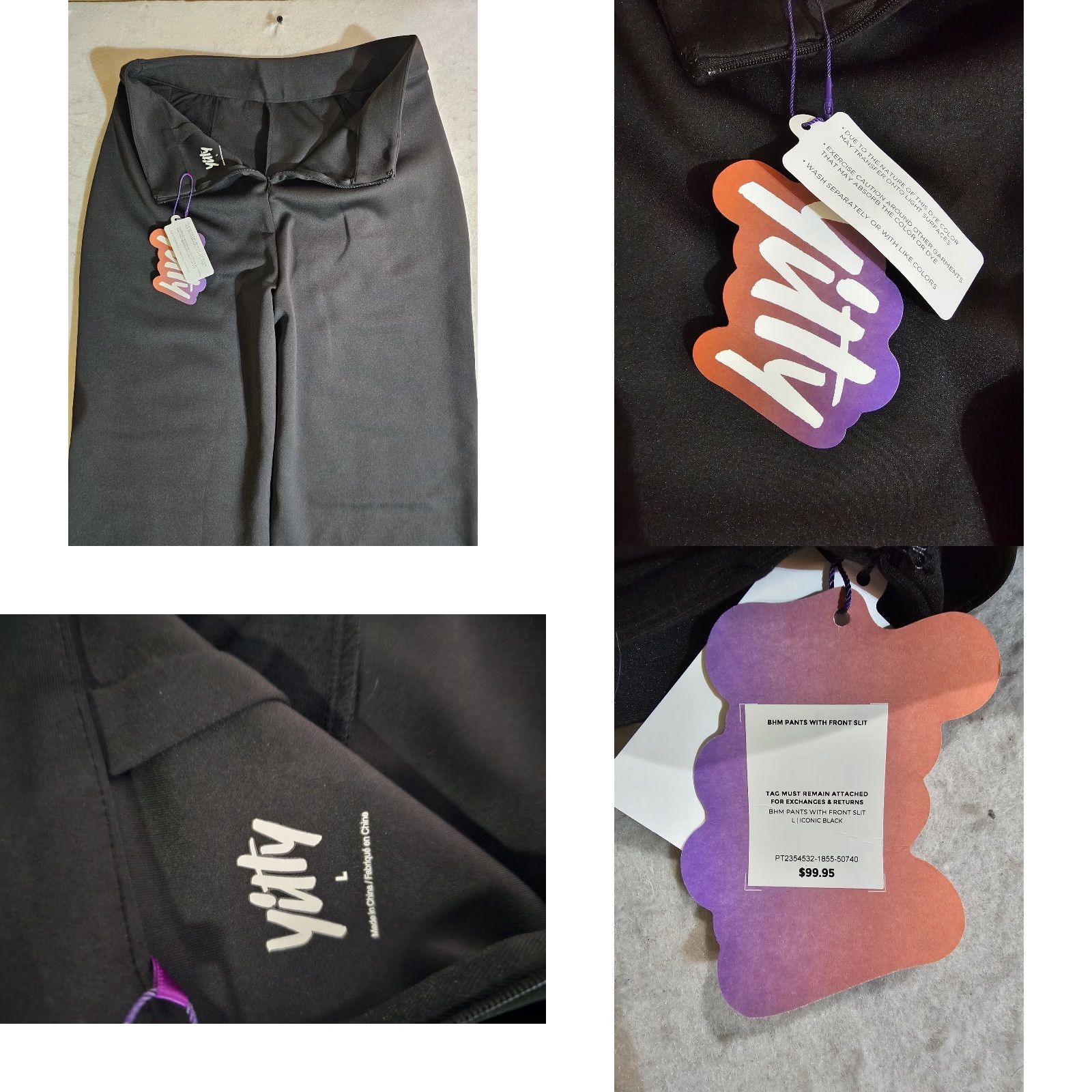 Vintage NWT Yitty Signature BHM Pants w/ Front Slit Back Zipper Closure Womens Large Black Leggings Jogger Size Lg Size 36" / US 14 / IT 50 - 8 Thumbnail