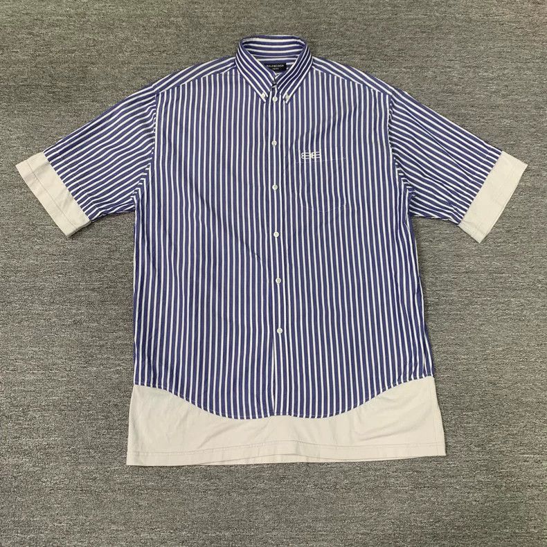 Balenciaga Balenciaga Blue Stripe Short Sleeve Shirt Size US L / EU 52-54 / 3 - 1 Thumbnail