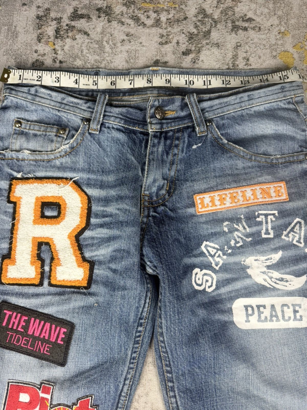 Tornado Mart 90s Flared Riot Poem Distressed Patches Pants Size US 31 - 9 Thumbnail