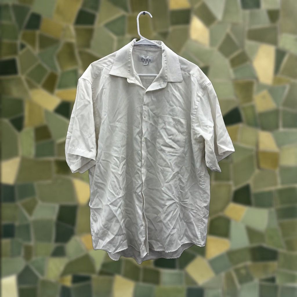 Enro Enro Mens Shirt Button-Up Size 17.5 White Collared Short Sleeve Stained All Seasons Pockets Regular Mens 90s Size US XXL / EU 58 / 5 - 1 Thumbnail
