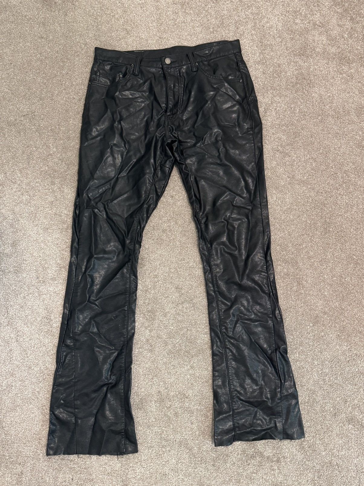 Designer × Japanese Brand WAXED LEATHER FLARES Size US 32 / EU 48 - 1 Thumbnail