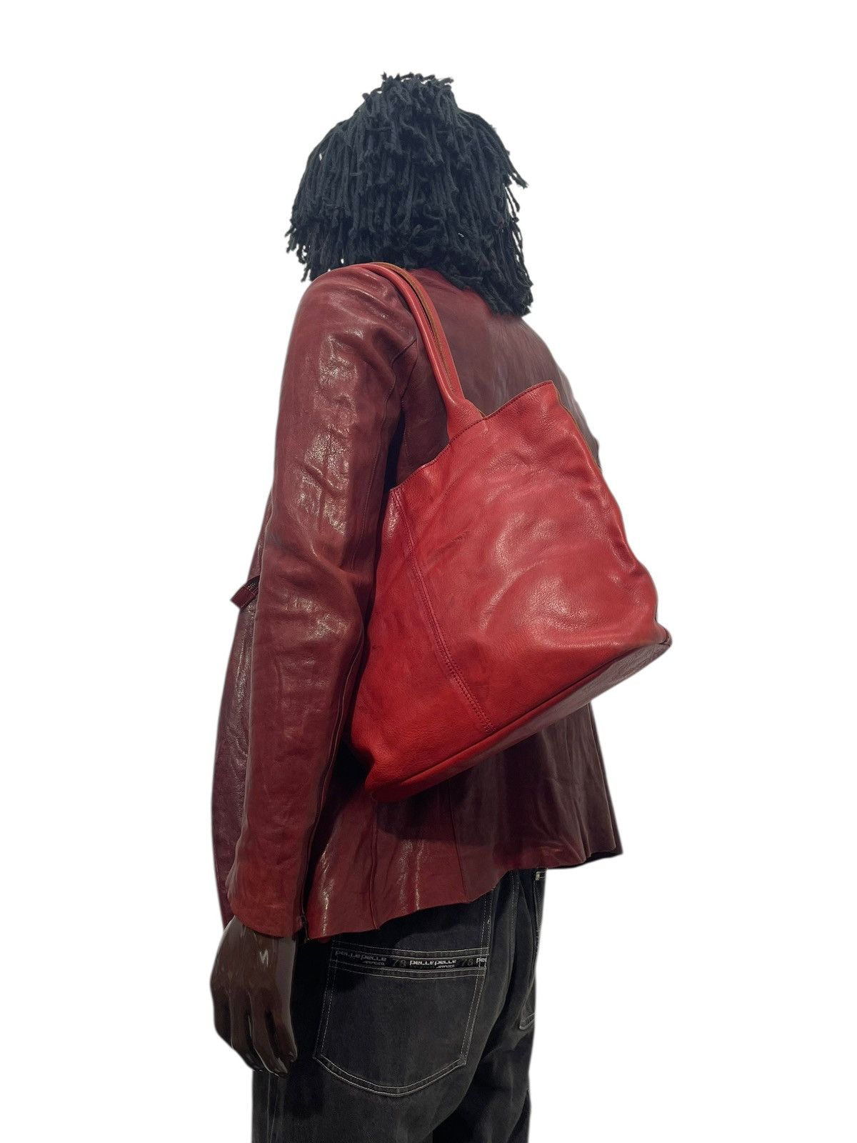 Comme Des Garcons x Genuine Leather Full Leather Patina Agility Tote Shoulder Bag 20 in Red, Men's