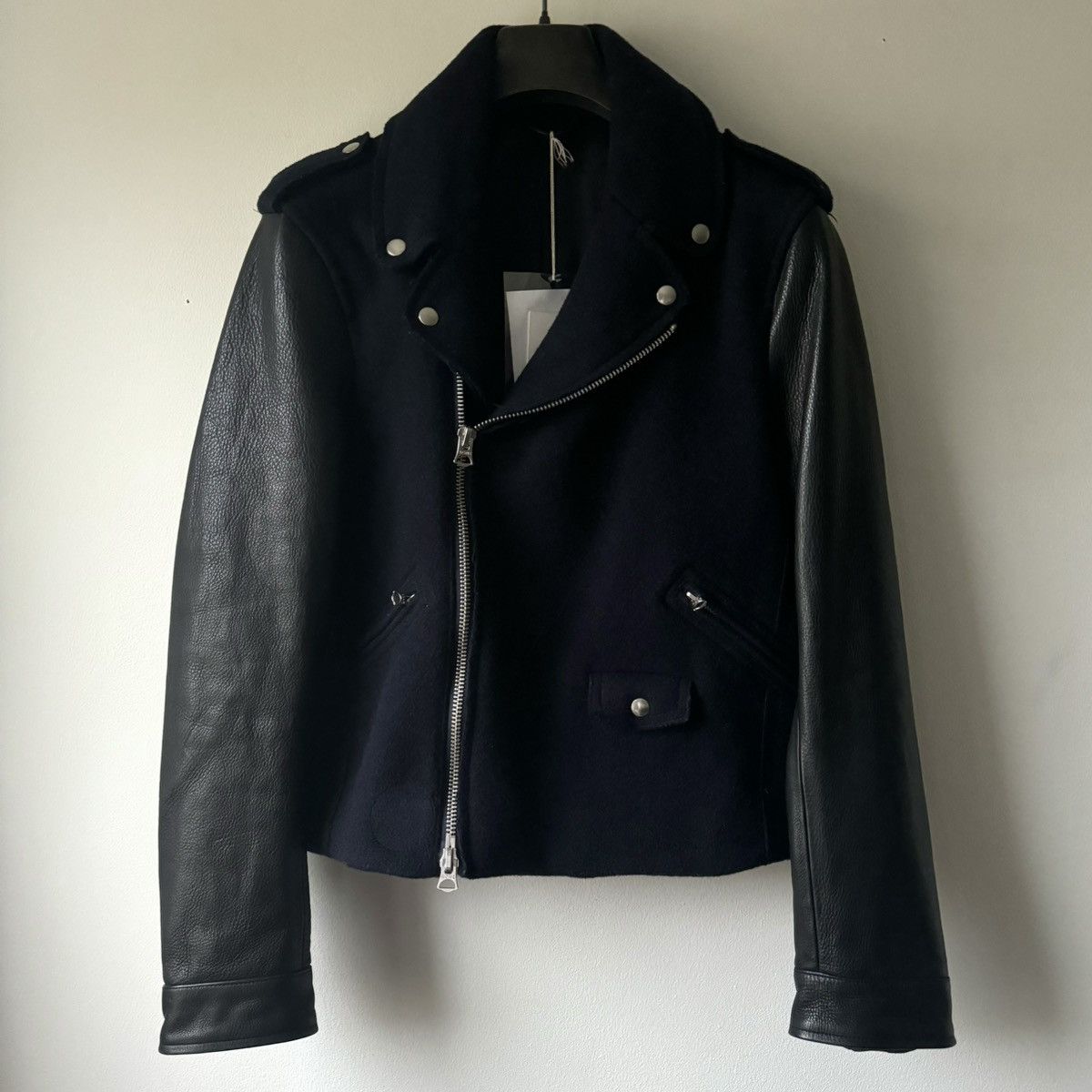 Pre-owned Acne Studios Aw2013  Cassady Wool/leather Biker Jacket In Black