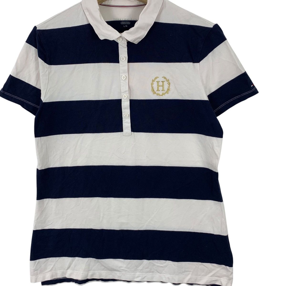 Tommy Hilfiger TOMMY HILFIGER USA Gold Crest Logo Striped Polo Tee Shirt Size L / US 10 / IT 46 - 3 Thumbnail
